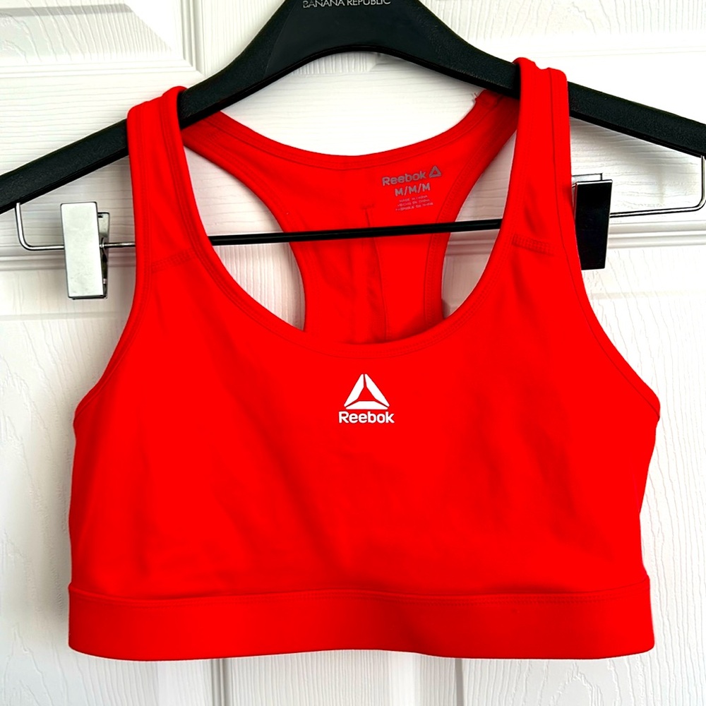 Reebok Mesh Back Red Coral Sleeveless Scoop Neck Racerback Workout Sports Bra